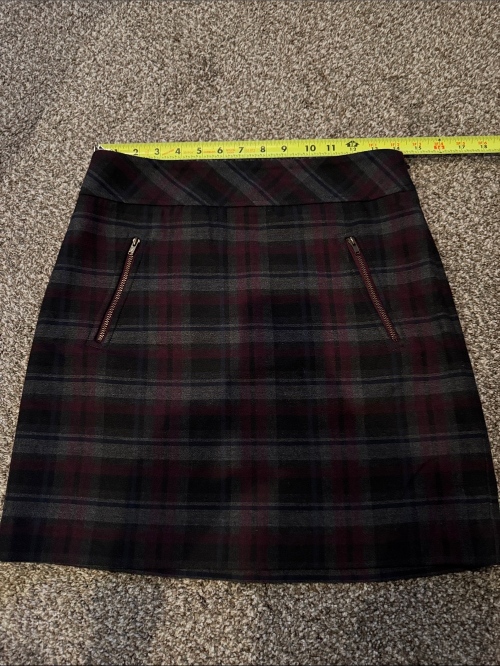 Loft Plaid A-Line Mini Skirt in Dark Burgundy and Black